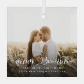 Ornement En Verre Élégant Marié & Joyeux Script Photo (Verso)