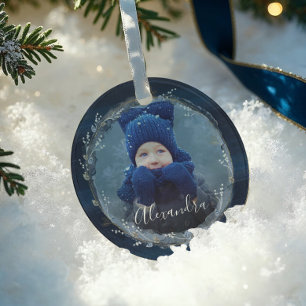 Ornement En Verre Elégant Marine Aquarelle Encre & Bijoux Photo Wrea