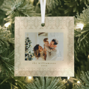 Ornement En Verre Élégant Mémoire de Photo en Or Doré de Noël