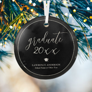 Ornement En Verre Élégant noir et blanc Diplômé 2024