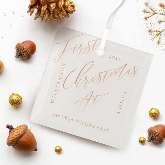 Ornement En Verre Élégant Rose Gold Calligraph Noël Nouveau Accueil
