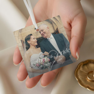 Ornement En Verre Élégant Script Père de la mariée photo Keepsaké