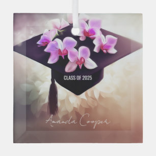 Ornement En Verre Élégant Unique Orchidées Graduation
