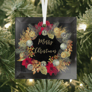 Ornement En Verre Élégante couronne de Noël en argent or sur verre