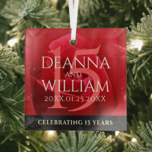 Ornement En Verre Élégante fête du 15e anniversaire du Mariage Rose