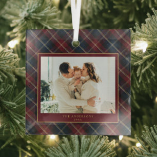 Ornement En Verre Élégante Photo de Famille au Plaid Classique pour 