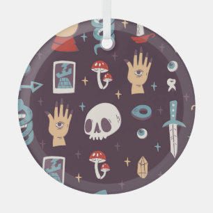 Ornement En Verre Éléments magiques : crâne, tarot sans soudure