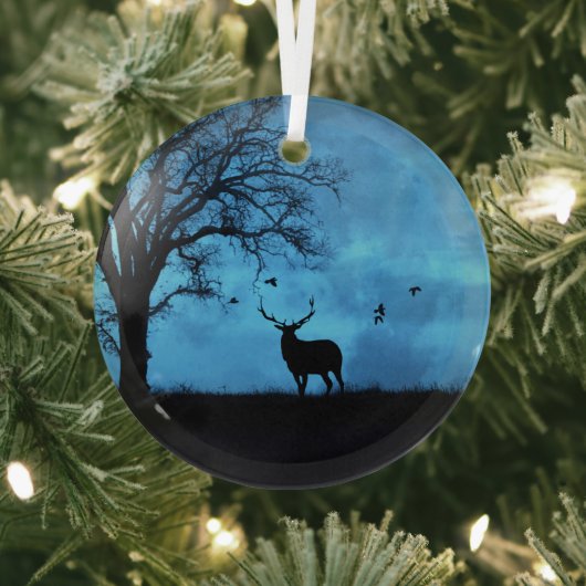 Ornement En Verre Elk et lune de Noël (Insitu)
