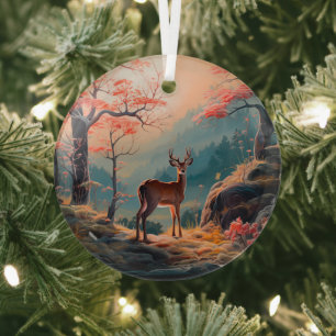 Ornement En Verre Enchanter la conception de la forêt de cerfs d'aut
