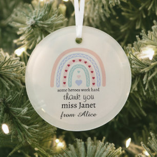 Ornement En Verre Enseignant Personnalisé Noël Rose Cœur Arc-en-Ciel
