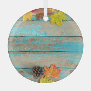 Ornement En Verre Érable d'automne : cadre naturel Pinecone.