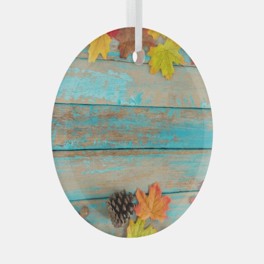 Ornement En Verre Érable d'automne : cadre naturel Pinecone. (Avant droite)