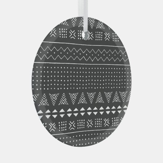 Ornement En Verre Ethnie tribale : motif noir blanc. (Avant droite)