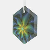 Ornement En Verre Etoile Abstraite, Bleu brillant Vert Or Fractal Ar (Avant gauche)