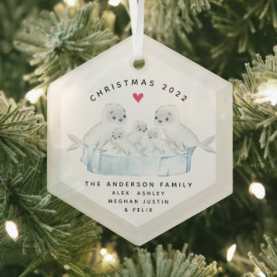 Ornement En Verre Famille de cinq phoques de Noël