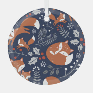 Ornement En Verre Famille Fox : motif vintage sans soudure.