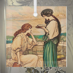 Ornement En Verre Femmes Art Nouveau lisant au bord de la mer