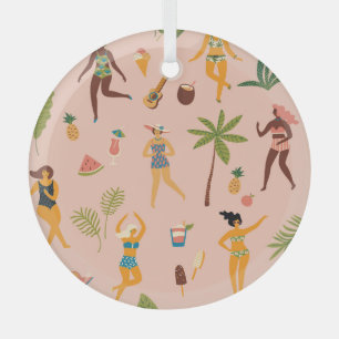 Ornement En Verre Femmes en maillot de bain : Danse Vintage tropical