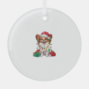 Ornement En Verre Feu de Noël Éclairage Santa Chapeau Papillon Chien