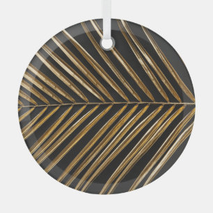 Ornement En Verre Feuille de palme dorée : minimaliste noir