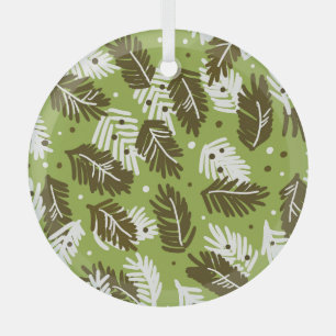 Ornement En Verre Feuilles blancs verts : Motif conifère