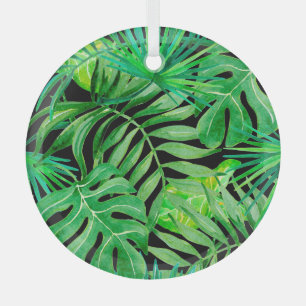 Ornement En Verre Feuilles d'aquarelle tropicale : Élégance transpar