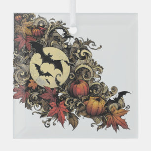 Ornement En Verre Feuilles d'automne. Motif d'Halloween.
