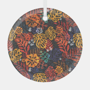 Ornement En Verre Feuilles exotiques sur denim, impression transpare