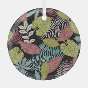Ornement En Verre Feuilles sombres tropicaux : Motif textile