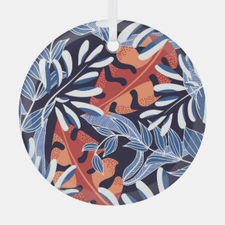 Ornement En Verre Feuilles tropicaux colorés Arrière - plan bleu