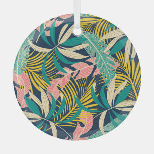 Ornement En Verre Feuilles tropicaux colorés : motif d'été.