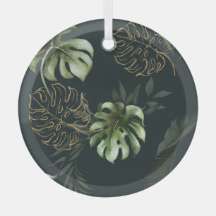 Ornement En Verre Feuilles Tropicaux en or : Aquarelle foncée