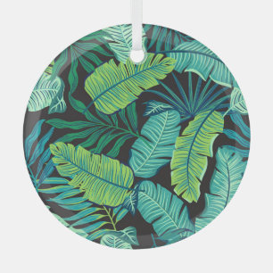 Ornement En Verre Feuilles tropicaux verts : motif vintage.