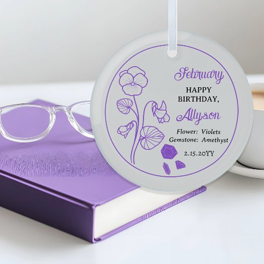 Ornement En Verre Février Violets Floral Améthyste Anniversaire Keep
