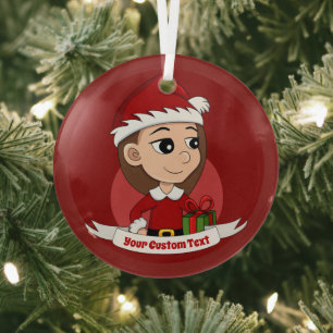 Ornement En Verre Fille de Noël avec cheveux longs bruns