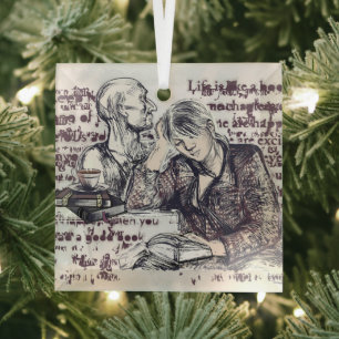 Ornement En Verre fille lisant un livre