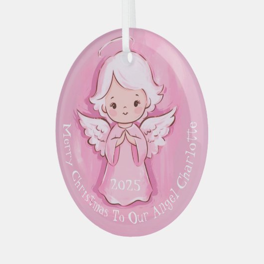 Ornement En Verre Fille mignonne rose Angel 2024 (Avant gauche)