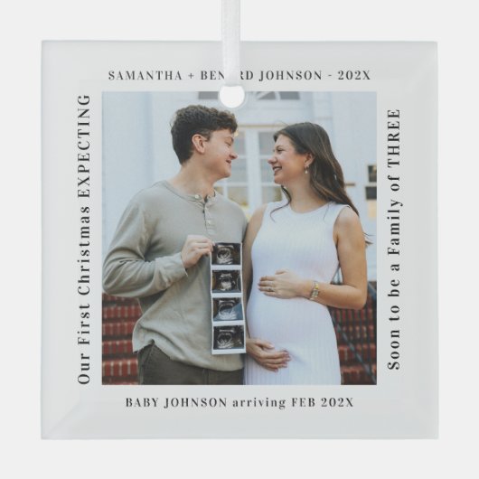 Ornement En Verre First Christmas Expecting Pregnancy Announcement (Recto)