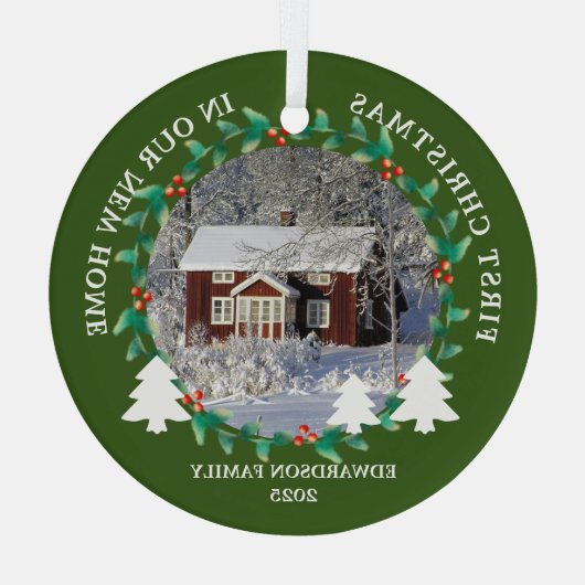 Ornement En Verre First Christmas in our new Home house photo (Verso)