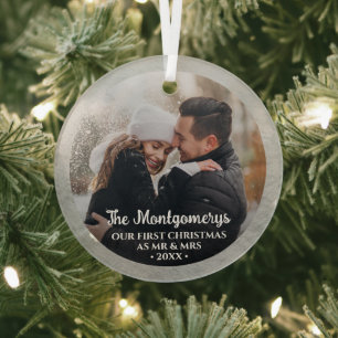 Ornement En Verre First Christmas Mr and Mrs Photo