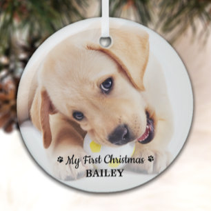 Ornement En Verre First Christmas Personalized Pet Puppy Photo Dog