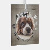 Ornement En Verre First Puppy Christmas Rustic Chien Nom Photo (Avant droite)