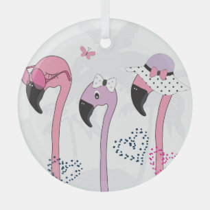 Ornement En Verre Flamant rose d'été : Illustration Vintage de plage