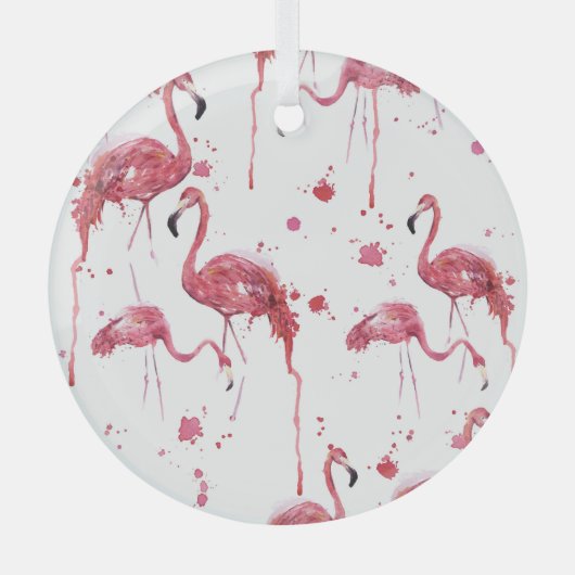 Ornement En Verre Flamant rose motif aquarelle, design dynamique. (Recto)