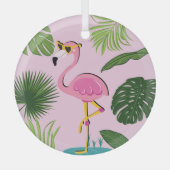 Ornement En Verre Flamant rose Palm Feuille Tropical Design (Recto)