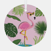 Ornement En Verre Flamant rose Palm Feuille Tropical Design (Verso)