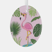 Ornement En Verre Flamant rose Palm Feuille Tropical Design (Avant droite)