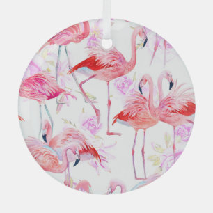 Ornement En Verre Flamant rose Rose : Aquarelle Oiseau Floral