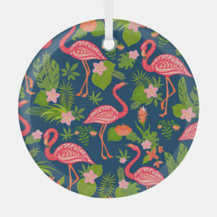 Ornement En Verre Flamant rose rose : Turquoise rayé Vintage