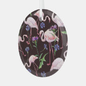 Ornement En Verre Flamants d'aquarelle et fleurs sauvages motif. (Avant gauche)